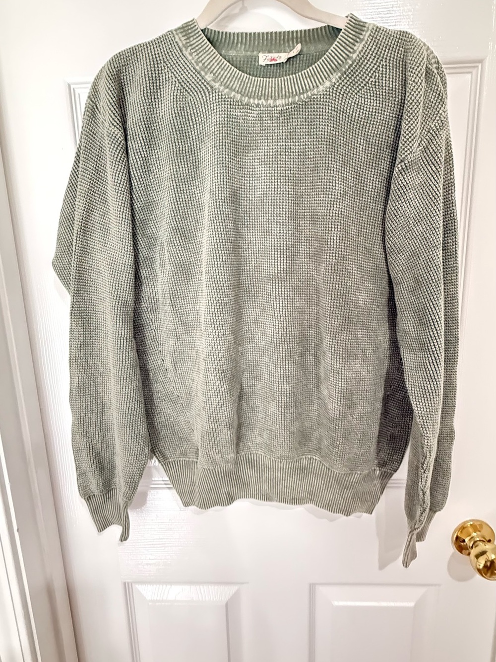 Faherty Light Sage Waffle-Knit Crewneck Sweater